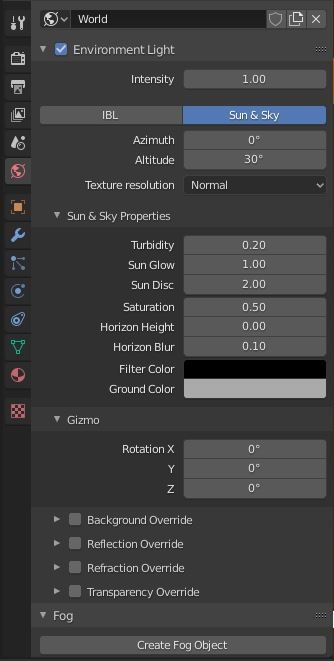 Sun & Sky tab of World Properties (in ProRender engine)