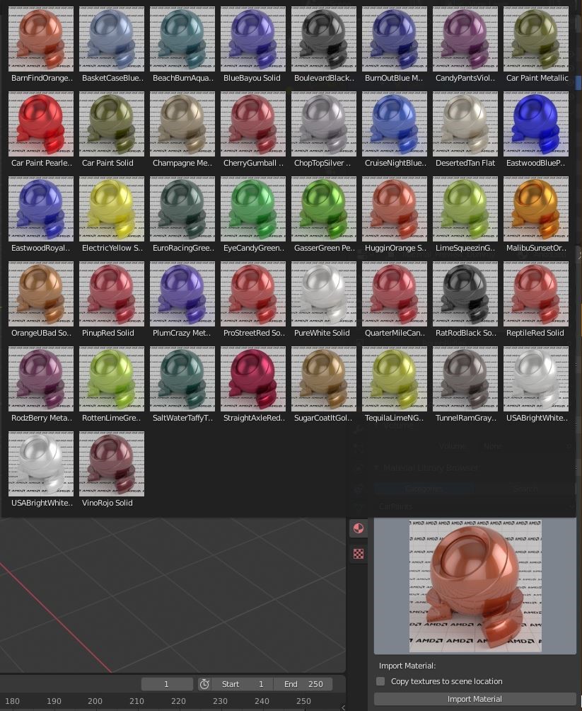 Expanded Material Preview Index of Material Properties (in ProRender engine)